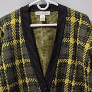 Vintage 90's Jones New York Lambswool Sweater Cardigan Green and Black Size M